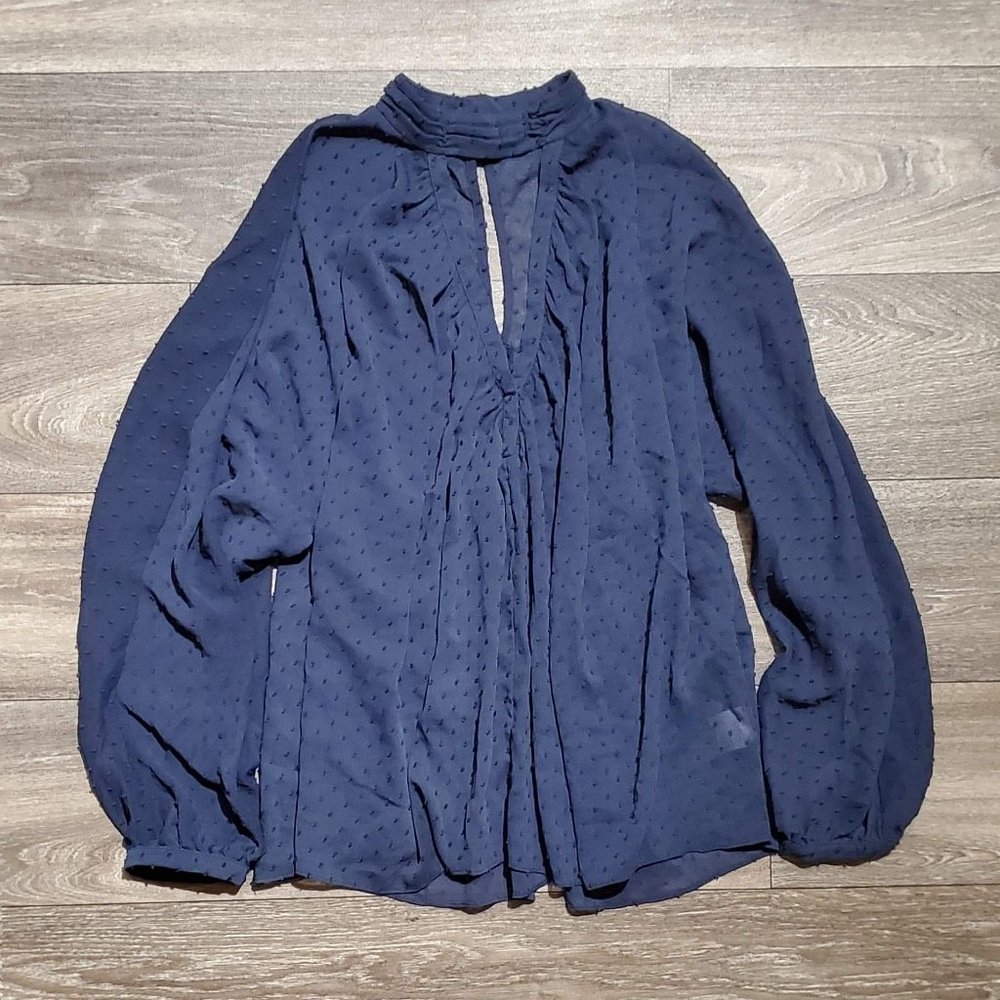 NAVY SWISS DOT YORYU CHIFFON BOHO TOP